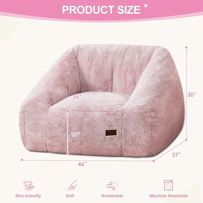 Hobestluk Bean Bag Chairs for Adults Giant Bean Bag Chair with Memory Foam Filling, Adult Beanbag for Bedroom, Living Room (Pink Two-Tone)