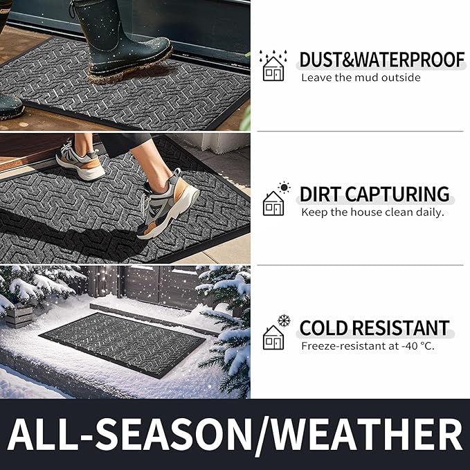Yimobra Large Door Mat Outside Entrance 36x24, Waterproof Heavy Duty Outdoor Mats for Front Door, Non Slip Rubber Entry Mat for Garage Patio Indoor, Easy Clean, Mix Grey