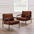 Zouron PU Leather Accent Chair for Bedroom, Living Room Chairs Modern Contemporary Upholstered Armchair with Metal Frame, for Living Room, Office, Reception Area, Set of 2, Red Brown