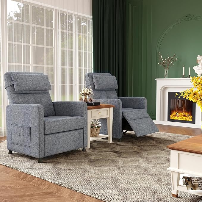GarveeHome Recliner Chair Living Room Electric Recliner Adjustable Power Reclining Chair for Adults Home Theater Seating with Side Pockets & USB Port(Gray)