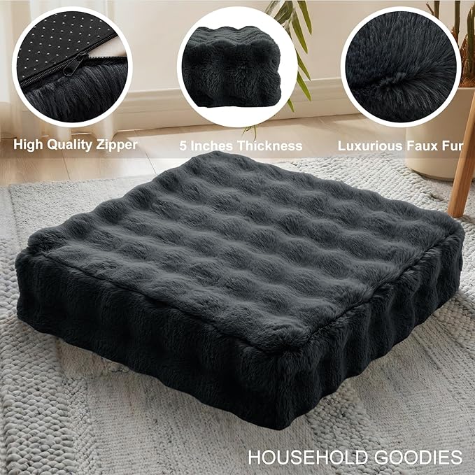 JKMAX 22 inches Floor Pillow for Adults - Large Meditation Cushion with Thick Foam & Soft Tufted Cover - Premium Outdoor Square Floor Cushion Seat - Yoga Pillows for Sitting On Floor - Black
