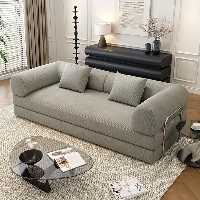 YUODL 78.8" Modular Sofa Bed - 4-in-1 Convertible Design with Corduroy Fabric and High Density Sponge, Removable Cover and Fixed Frame