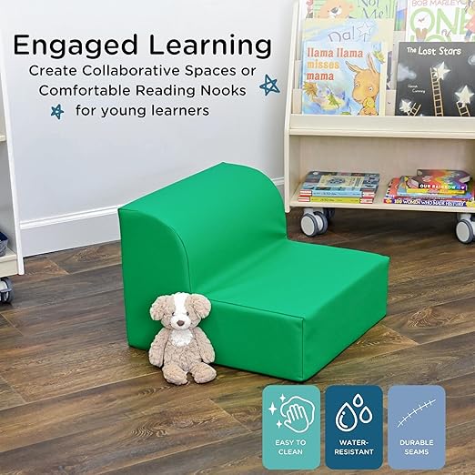Children's Factory Library Lounger, Flexible Seating Classroom Furniture, Comfy Kids Chairs, Green, Single Lounger