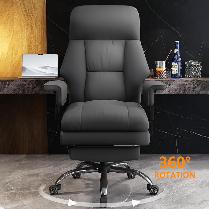 WXJHL Office Chair with Leg Rest, Leather High Back Executive Office Chair with Wheels, Ergonomic Desk Chairs with Lumbar Support for Home Office, Gray