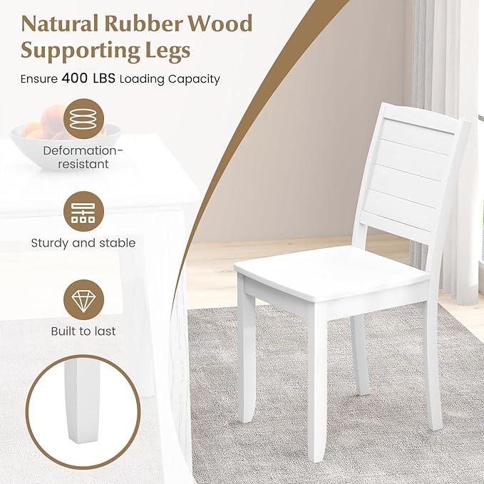 Giantex Wood Dining Chairs Set of 2, Modern Kitchen Chairs w/Rubber Wood Legs, Curved Backrest, Farmhouse Diner Chairs, Wooden Armless Side Chairs for Home Dining, Restaurant, Load 400 LBS, White