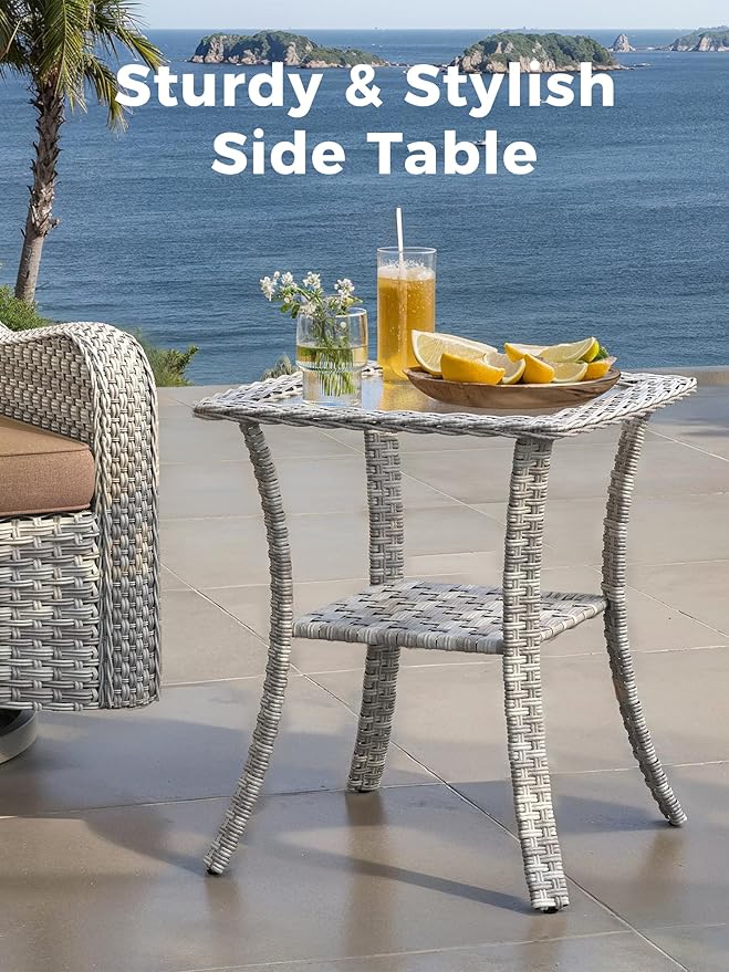 9 Piece Outdoor Wicker Rattan Sectional Sofa Set with Swivel Chairs, 7-Seats Conversation Set with 4" Thickened Cushions & Coffee Table, All-Weather PE Rattan for Garden, Backyard, Porch, Beige