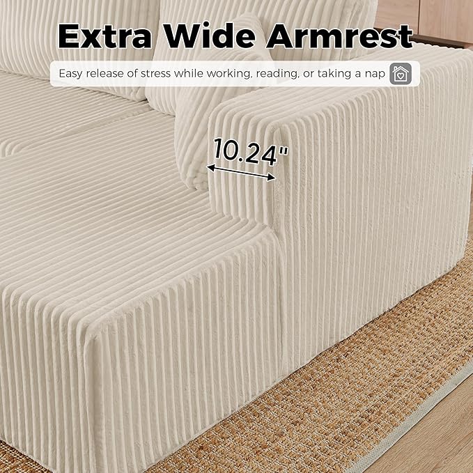 VYNELITO Oversized U Shaped Couch with Chaise, Modern Modular Sofa with Deep Seat, Corduroy Upholstered Boneless Couch for Living Room, No Assembly Required, Beige
