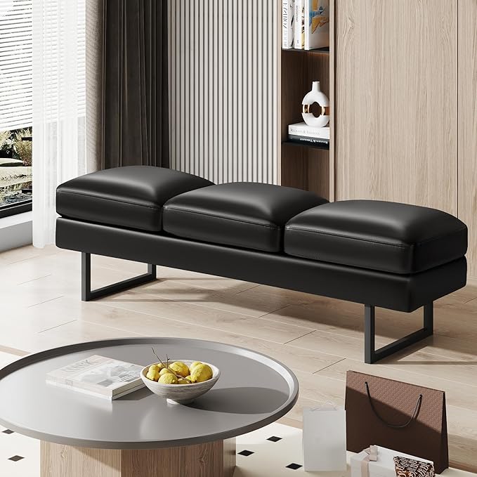 JUMMICO Office Chair Seating Waiting Room Chair, 59.6 inches Upholered Reception Bench 3 Seat Faux Leather Office Guest Chair Conference Room Chair for Salon and Shop (Black)
