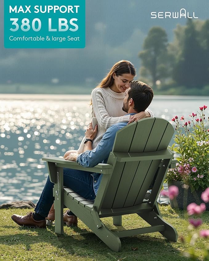 SERWALL Foldable Adirondack Chair Set of 2 for Patio Garden Outdoors Fire Pit Chairs-Avocadogreen