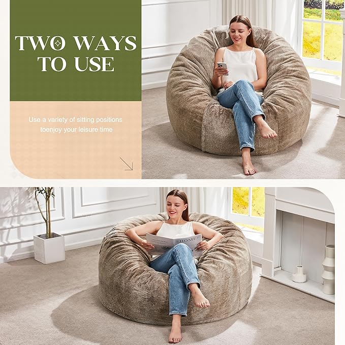 Hobestluk Bean Bag Chairs Giant Beanbag Chair with Filler, Memory Foam Bean Bags with Fluffy & Machine Washable Cover, Bean Bag Chairs for Aduts for Living Room, Bedroom (BROWN, 3FT - 36” x 36” x 22”)