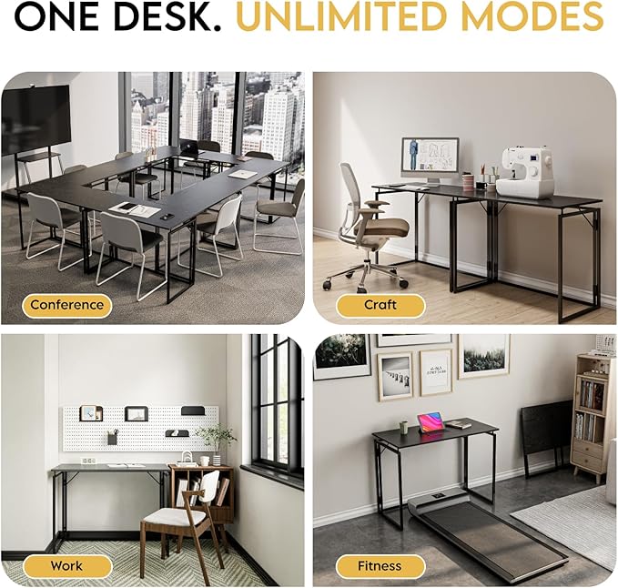 Folding Desk - 31.5" Wood Top Foldable Desk for Small Spaces | No Assembly Required Compact Desk for Home Office, Writing, and Study