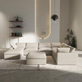 8 Seater Cloud Sectional Couch, Oversize Modular Sofa, Modern Comfy Cloud Sofa with Storage Ottomans, Covers Removable, Convertible Sleeper Couch for Living Room Apartment (Khaki, Linen Fabric)