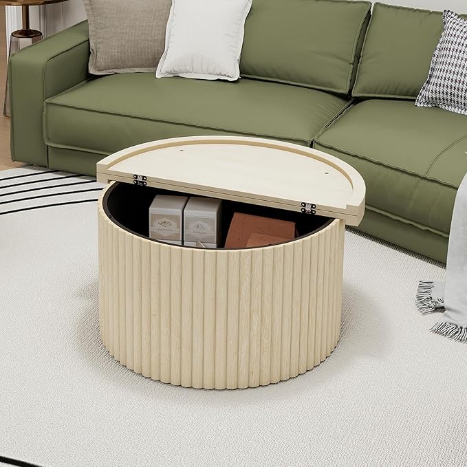 31.54" Round Coffee Table,Modern Drum Side Accent End Table for Living Room,Apartment,Natural