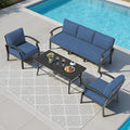 RTDTD Aluminum Outdoor Patio Furniture Set,5 Seats Patio Conversation Sets with Rectangular Coffee Table,Metal Patio Sectional Furniture Set with 5.1" Thickened Cushions,Navy Blue