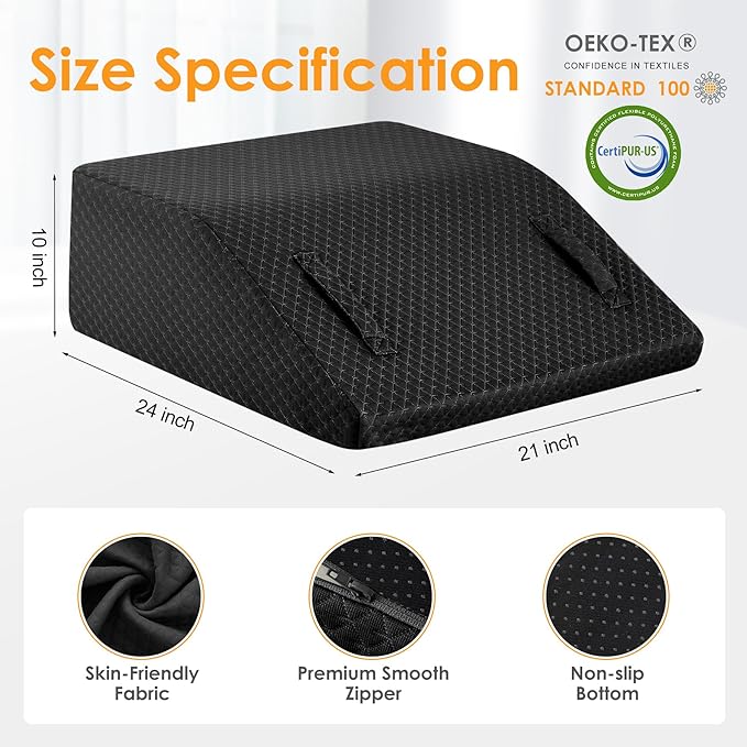 Ruqmuis Leg Elevation Pillow for After Surgery, 10inch Foam Leg Elevating Pillow for Swelling and Blood Circulation, Leg Wedge Pillow for Sleeping, Knee Pillow for Knee Hip Ankle Pain Relief, Black