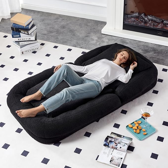 Trendy Black Folding Sofa Chair - Plush Lounge Chair with 5 Adjustable Positions for Ultimate Gaming, Meditation & Relaxation