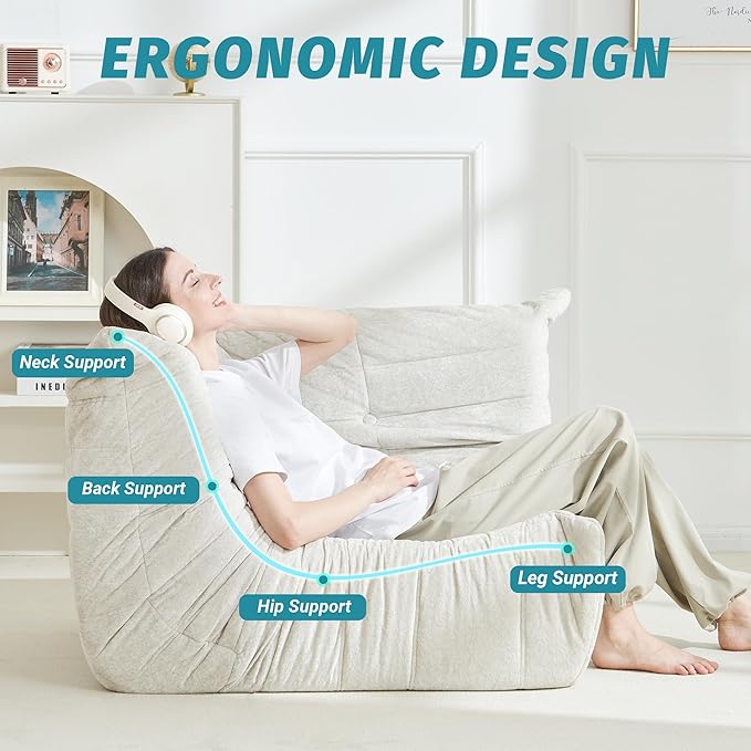 Homguava Bean Bag Chair, Giant Beanbag Chairs for Adults, Memory Foam Fireside Chair, Large Lazy Floor Sofa, Sofa Couch with High-Rebound Foam, Lounge Chair for Living Room, Bedroom (Beige, Corner)