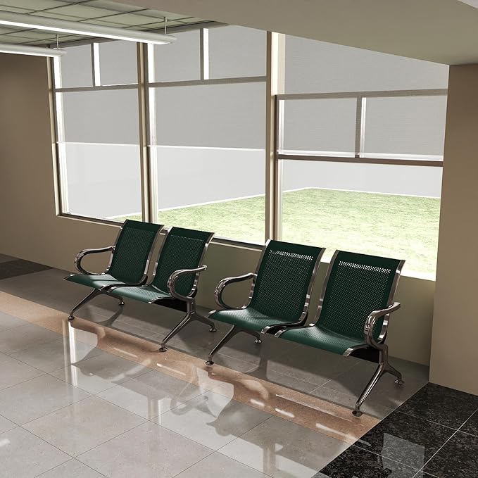Kinfant 2-Seat Waiting Room Chair - Office Guest Reception Chairs with Ergonomic Backrests, Airport Waiting Bench with Armrests, Metal Waiting Furniture for Hospital, Bank (Dark Green, Set of 2)