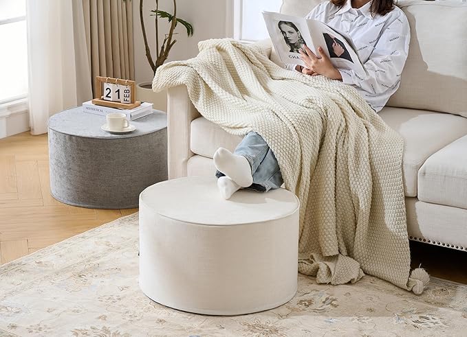 Weaverlane Large 22" Sturdy Ottoman Pouf for Living Room, Bedroom, Playroom, High Density Foam Filling Footrest, Side Table, Extra Seating Home College Dorm Décor Extra Firm (Beige)