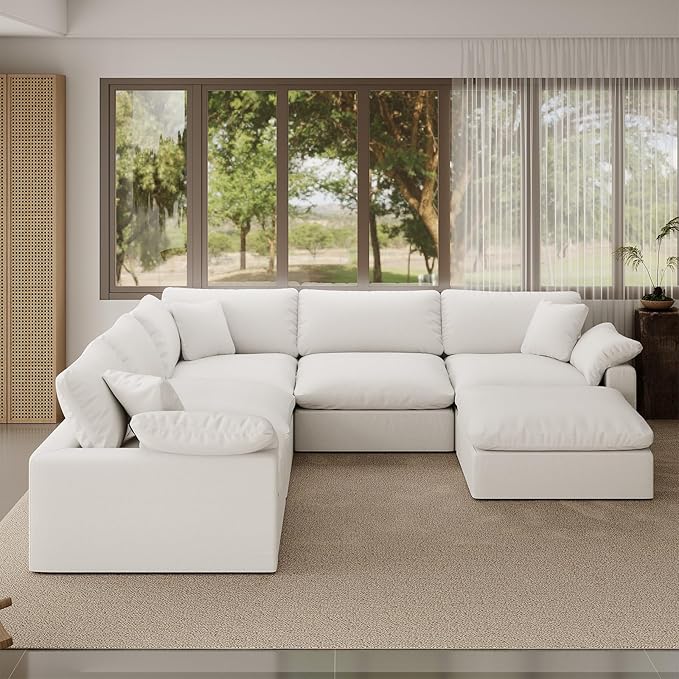 Forest aesthetics Cloud Modular Sectional Sofa,221.6" Down Filled Sofa 5 Seat with Chaise,Minimalist Sofa Cover Washable and Replaceable Couches for Living Room,Sectional Sofa Deep Seat