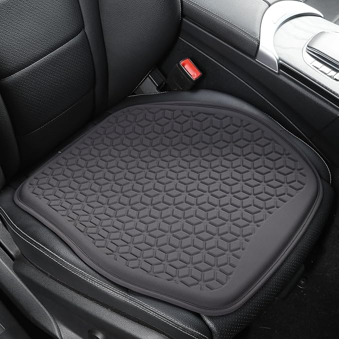 Binsheo Thin Gel Seat Cushion for Car Seat, Office Chair, Wheelchair, Golf Cart - Slim Design Non-Slip Car Seat Cushions with 0.7 Inch Gel - Sciatica & Coccyx Pain Relief (Fabric, Dark Grey)