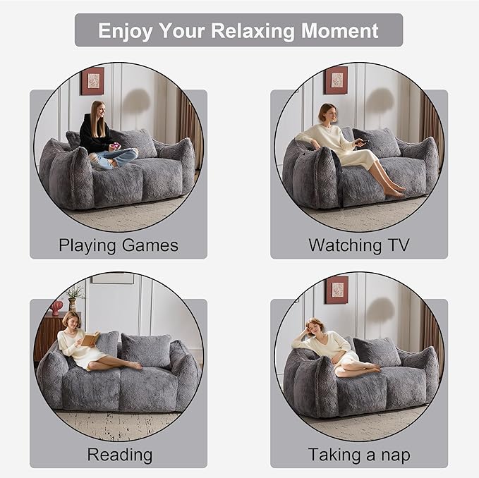 KEIKI Giant Bean Bag Couch for Adults, Oversized Loveseat, 2 Seater Fireside Chair, Comfy Lazy Floor Sofa, Cozy Reading Chair with Pillows for Living Room, Bedroom, No Assembly Required
