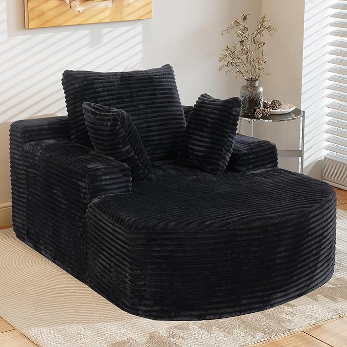 WJShome Sleeper Chair Lounge Chair Indoor,Oversized Corduroy Upholstered Boneless Couch Deep Seat Sleeper Sofa Bed,No Assembly Required Couches for Living Room/Bedroom/Apartment,Black