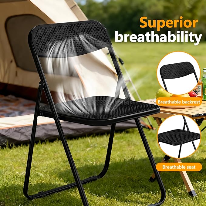 Folding Chairs, 300lb Capacity Steel Frame, Foldable for Indoor Outdoor Party,4-Pack,Black