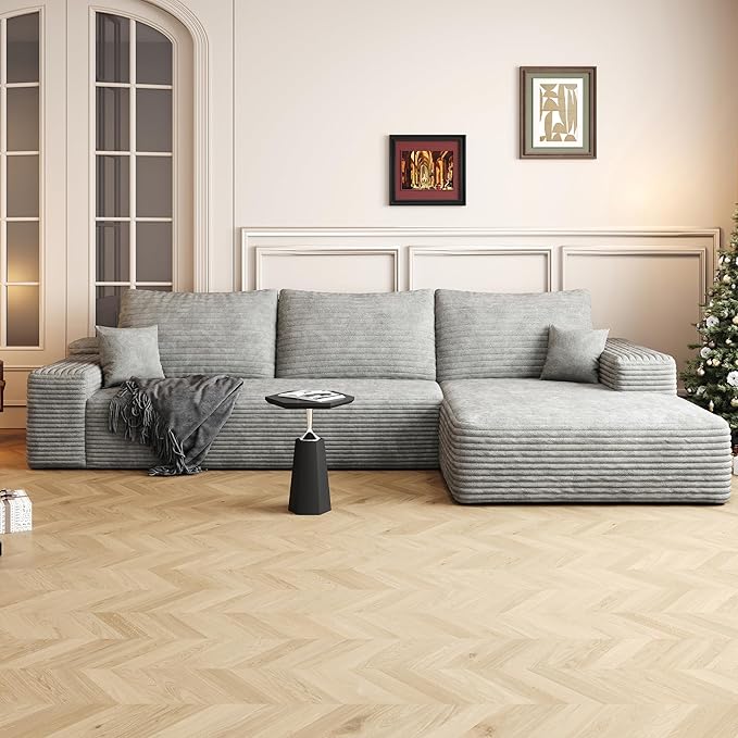 AUGOP 108" Sectional Couches for Living Room Modern Modular Sofa with L-Shape Couchs Upholstered Boneless Couch Deep Seat Sectional Couch with Chaise (Grey, Right Facing Chaise+2Seaters)