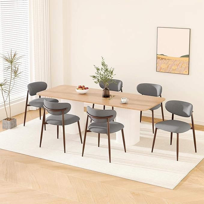 MALOL Dining Chairs Set of 6, Upholstered Dining Room Chairs with Metal Legs and Anti Slip Pads, Curved Back Kitchen Chair for Home and Restaurant Use, Light Grey