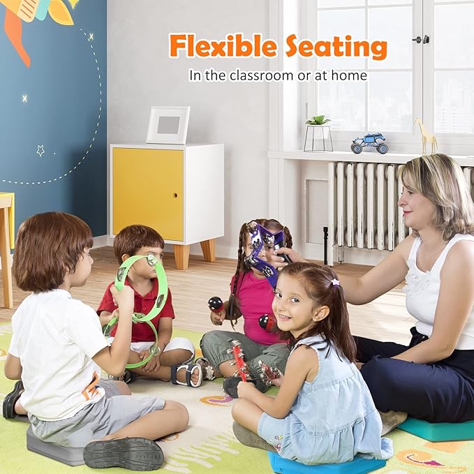 HONEY JOY 6PCS Floor Cushions for Kids, 15 Inch Flexible Alternative Portable Classroom Seating with Handles, Easy to Clean, Thick Soft Foam Hexagon Comfy Seats for Daycare Preschool (Hexagon, Blue)