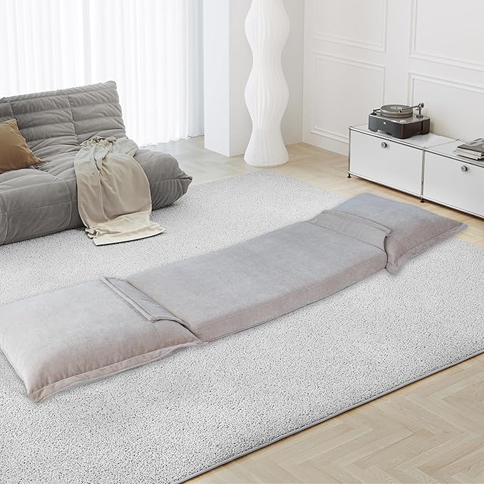 CHARMMA Convertible Flip Chair: Floor SofaBed with Adjustable Backrest andPillows, Beige, 31lbs