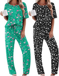 Ekouaer 2 Pack Womens Pajama Sets Short Sleeve Tops and Long Pants Casual Comfy Pjs Lounge Set with Pockets,S-XXL
