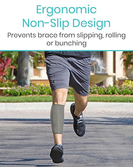 Vive Calf Brace - Adjustable Shin Splint Support - Lower Leg Compression Wrap Increases Circulation, Reduces Muscle Swelling - Calf Sleeve for Men and Women - Pain Relief (Gray)