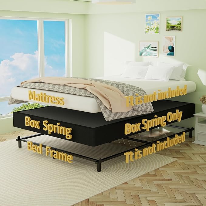 Superay King Box Spring, 5 inch Box Spring for King Bed, Heavy Duty Metal Bed Frame with Fabric Cover, 3000lbs Max Weight Capacity Bed Base Mattress Foundation, Easy Assembly, Noise Free, Black