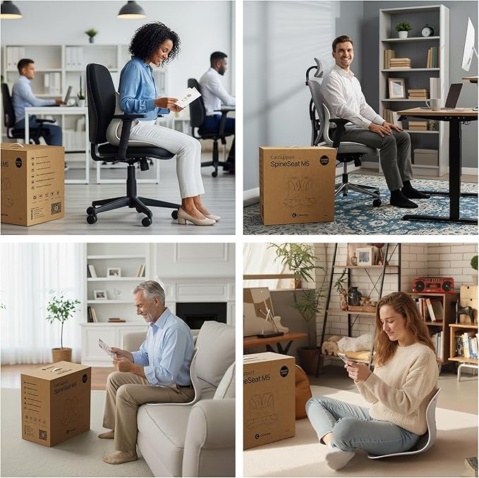 CabSupport Lumbar Support for Office Chair M5 – Ergonomic Support Seat for Posture Correction and Lower Back Pain Relief – Portable, Washable Pads for Office, Home, Car & Floor Sitting