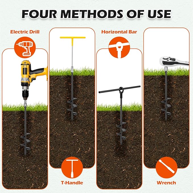 Camitlli 4 Pack 18" Fully Welded Ground Anchors Shed Anchor Kit with 1/8" Galvanized Cable, Heavy Duty Earth Anchors High Wind Screw in for Trampoline Swingset Tent Greenhouses (Black)