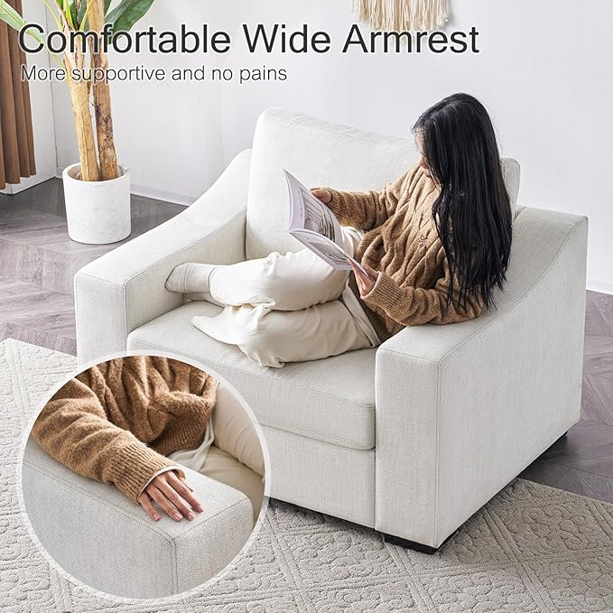 ELUCHANG Modular Sectional Couch Set, 47" Oversize Accent Chair and 85" Modern Loveseat Sofa Deep Couch for Apartment, Living Room, Bedroom, Linen, White