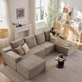 135.4" Cloud Sectional Couch with Ottoman,Modern U-Shaped Cloud Couch with Deep Seat,Comfy Corduroy 4-Seater Sofa,Memory Foam Sofa for Living Room,No Assembly (Camel,Right-Facing Chaise)