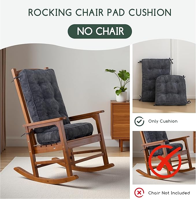 HIGOGOGO Rocking Chair Cushions with Corduroy Cover (Without Chair), 46 x 18 Inch Supportive Cushion, Overstuffed Chair Cushion,Dark Grey