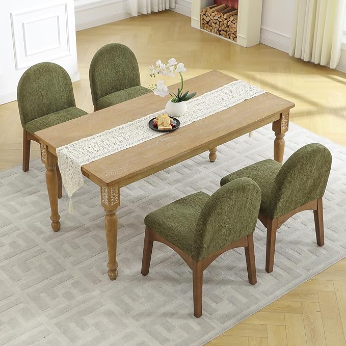 DUOMAY Modern Dining Chairs Set of 6, Mid Century Chenille Upholstered Dining Room Chairs Kitchen Chairs with Solid Rubberwood Legs, Armless Accent Side Chairs, Green