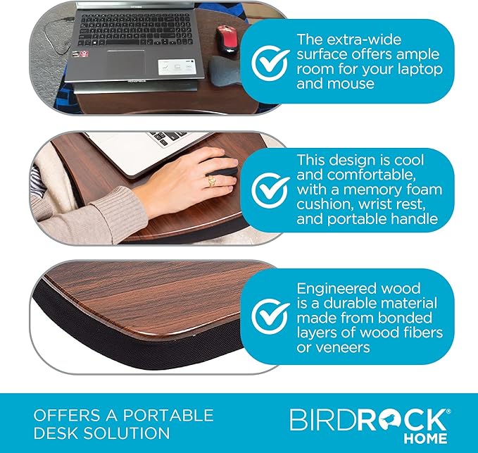 Sofia + Sam Oversized Memory Foam Lap Desk (Black) | Supports Laptops Up to 20 Inches
