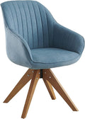 Art Leon Dining Chair, Mid Century Modern Fabric Upholstered Swivel Dining Room Chair with Wood Legs, Leisure Side Chair with Arms for Living Room, Blue