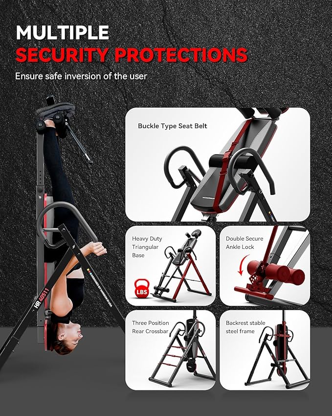 HARISON Heavy Duty Inversion Table for Back Pain Relief 350 LBS Capacity with 3D Memory Foam, Back Inversion Table with 180 Degree Full Inversion