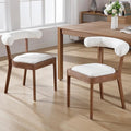 Kmax Dining Room Chairs Mid-Century Modern Sherpa Kitchen Chairs with Natural Walnut Finished Frame, Fur Curved Back, Set of 2, White