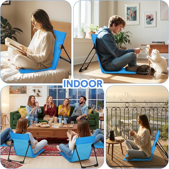 Jetec Foldable Floor Backrest Chair Portable Camping Chair with Storage Bag Light Weight Lazy Seat for Indoor Outdoor Bed Ground Park Lawn Concerts Beach Hiking