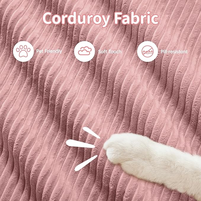 SoarFlash 117" Modern L-Shaped Modular Sectional Sofa for Living Room, Corduroy Upholstery Oversized 3-Seater Couch with Deep Seat and Movable Ottoman-No Assembly, Pink