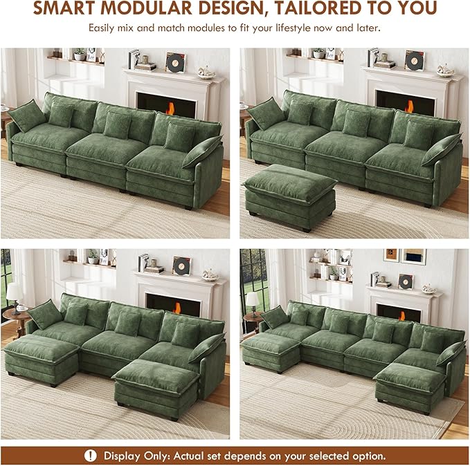 WorthFurni 77 Inch Cloud Sofa Loveseat, Comfy Sectional Couch, 2-Seater Chenille Deep Seat Sofa with Throw Pillows for Living Room Bedroom Apartment (Green)