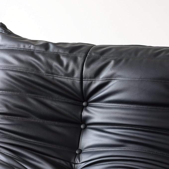 Comfy Lazy Floor Sofa Couch,Soft Armless Chair,Faux Leather Lounge Chair,Corner Relax Sofa Couch for Living Room Bedroom,Salon Office,Adults(Black+2 Seat)