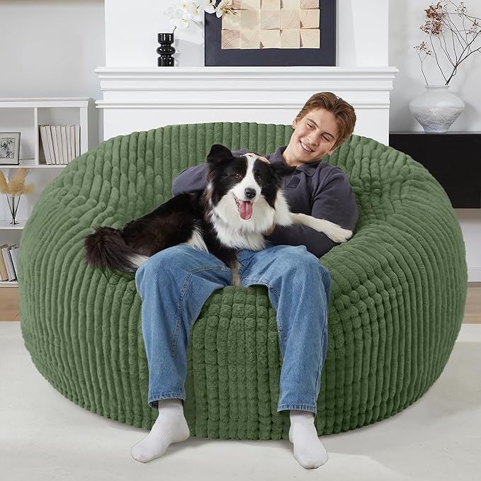 Homguava 6 FT Bean Bag Chair,6' Big Bean Bag,Giant Bean Bag Chairs for Adults with Memory Foam Filled,Comfy Large Beanbag Chairs Soft Bean Bag Sofa with Dutch Corded Plush Cover-Green